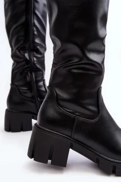 Kozaki Na Obcasie|Kozaki Zamszowe></noscript>Buty damskie Vinceza Skórzane Kozaki Damskie Na Niskim Masywnym Obcasie Czarne Nienna