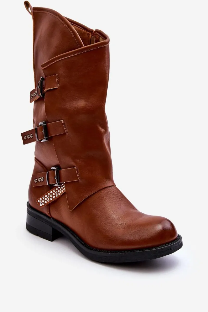 Kozaki Płaskie|Kozaki Przed Kolano>Boto Skórzane Kozaki Damskie Na Płaskim Obcasie Brązowe Nyreo