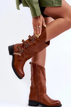 Kozaki Płaskie|Kozaki Przed Kolano>Boto Skórzane Kozaki Damskie Na Płaskim Obcasie Brązowe Nyreo