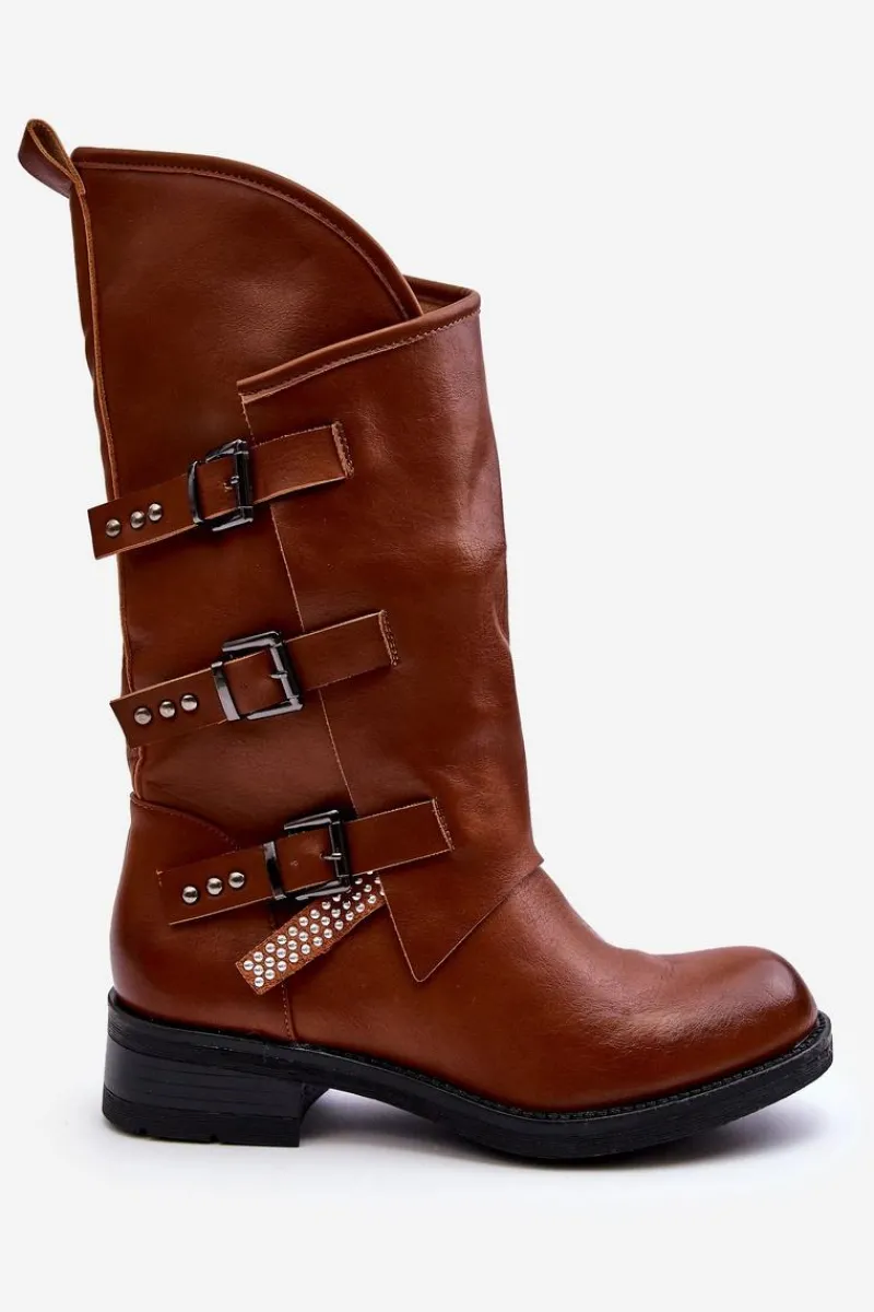 Kozaki Płaskie|Kozaki Przed Kolano>Boto Skórzane Kozaki Damskie Na Płaskim Obcasie Brązowe Nyreo