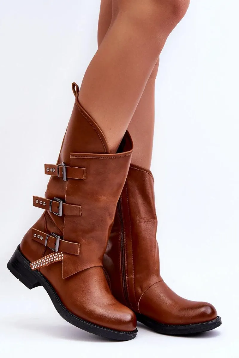 Kozaki Płaskie|Kozaki Przed Kolano>Boto Skórzane Kozaki Damskie Na Płaskim Obcasie Brązowe Nyreo