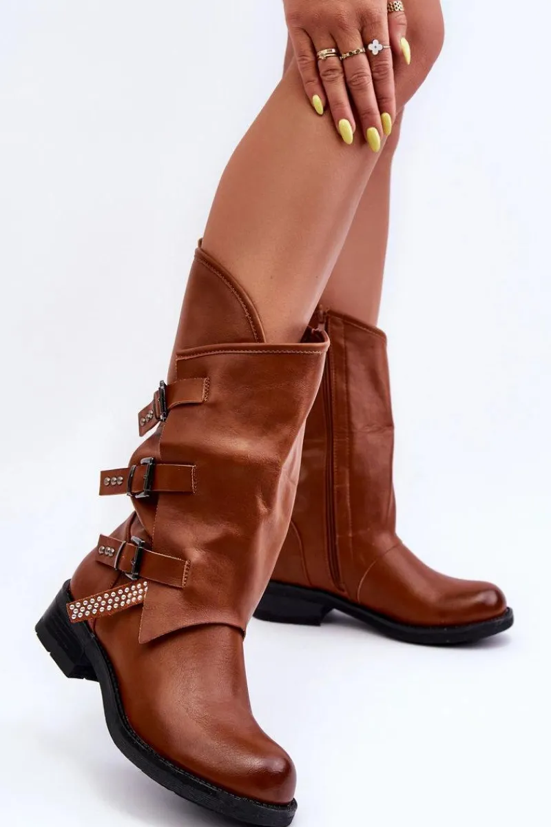 Kozaki Płaskie|Kozaki Przed Kolano>Boto Skórzane Kozaki Damskie Na Płaskim Obcasie Brązowe Nyreo