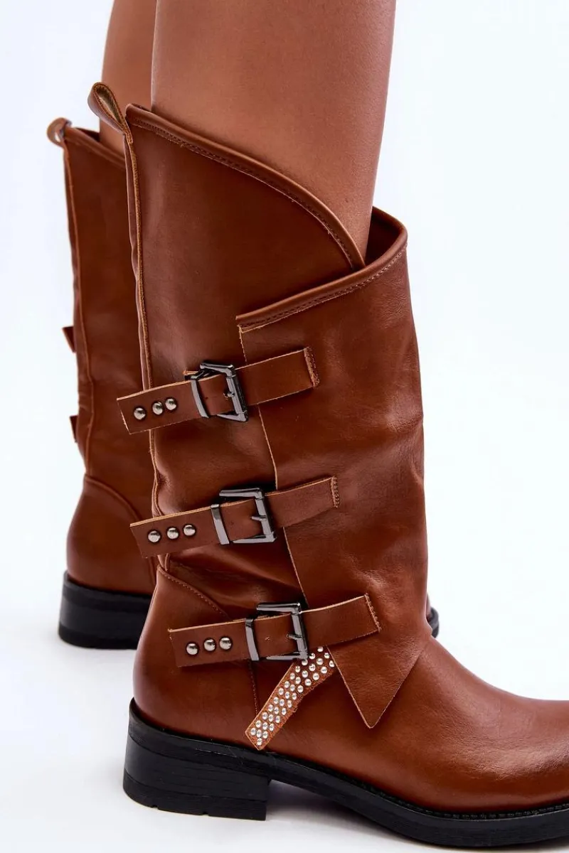 Kozaki Płaskie|Kozaki Przed Kolano>Boto Skórzane Kozaki Damskie Na Płaskim Obcasie Brązowe Nyreo