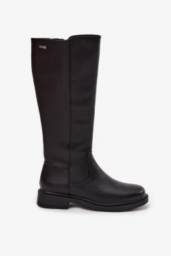 Sale Skórzane Kozaki Damskie Ocieplane Na Płaskim Obcasie Sergio Leone KZ25600-S Czarne Damskie Kozaki Ocieplane|Muszkieterki