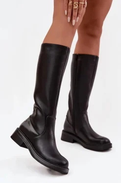 Kozaki Ocieplane|Muszkieterki>Maciejka Skórzane Kozaki Damskie Ocieplane A7164-01 Czarne