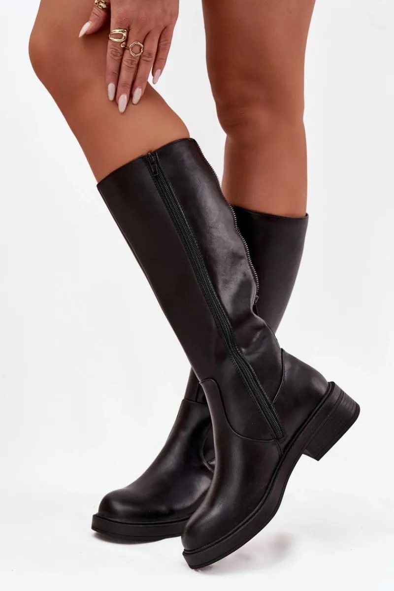 Kozaki Ocieplane|Muszkieterki>Maciejka Skórzane Kozaki Damskie Ocieplane A7164-01 Czarne