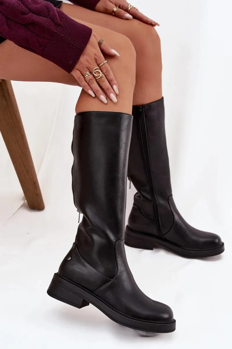 Kozaki Ocieplane|Muszkieterki>Maciejka Skórzane Kozaki Damskie Ocieplane A7164-01 Czarne