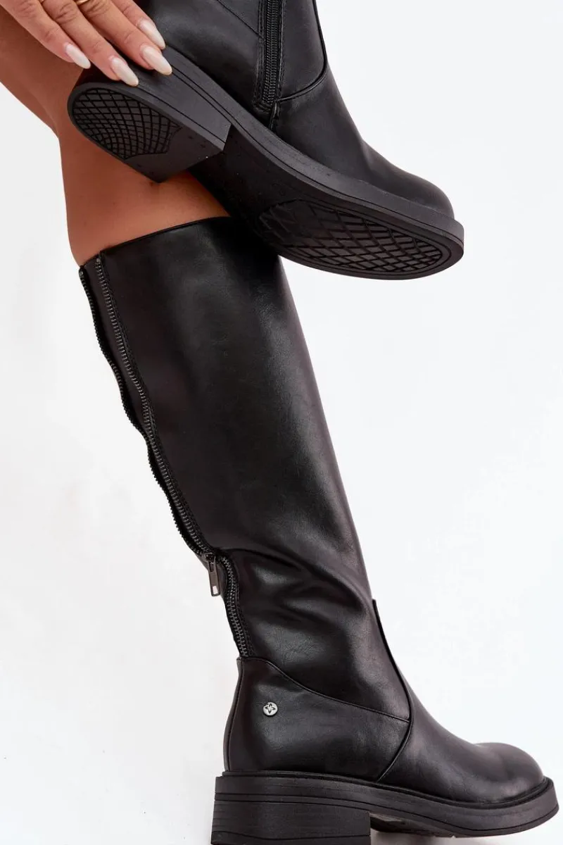 Kozaki Ocieplane|Muszkieterki>Maciejka Skórzane Kozaki Damskie Ocieplane A7164-01 Czarne