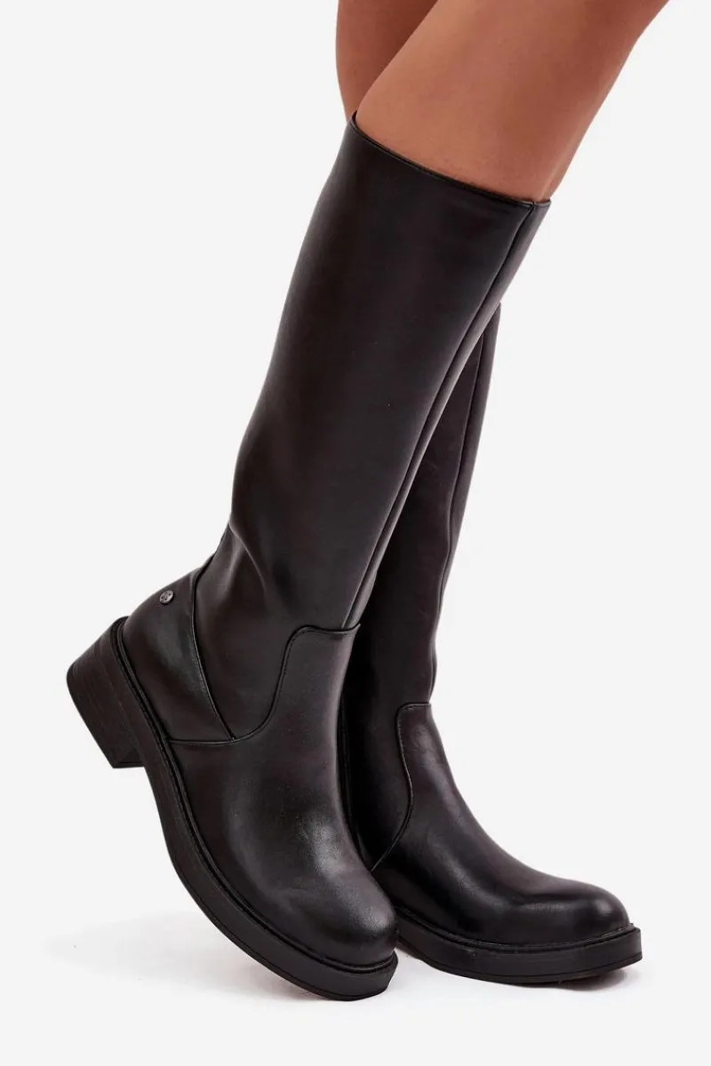 Kozaki Ocieplane|Muszkieterki>Maciejka Skórzane Kozaki Damskie Ocieplane A7164-01 Czarne