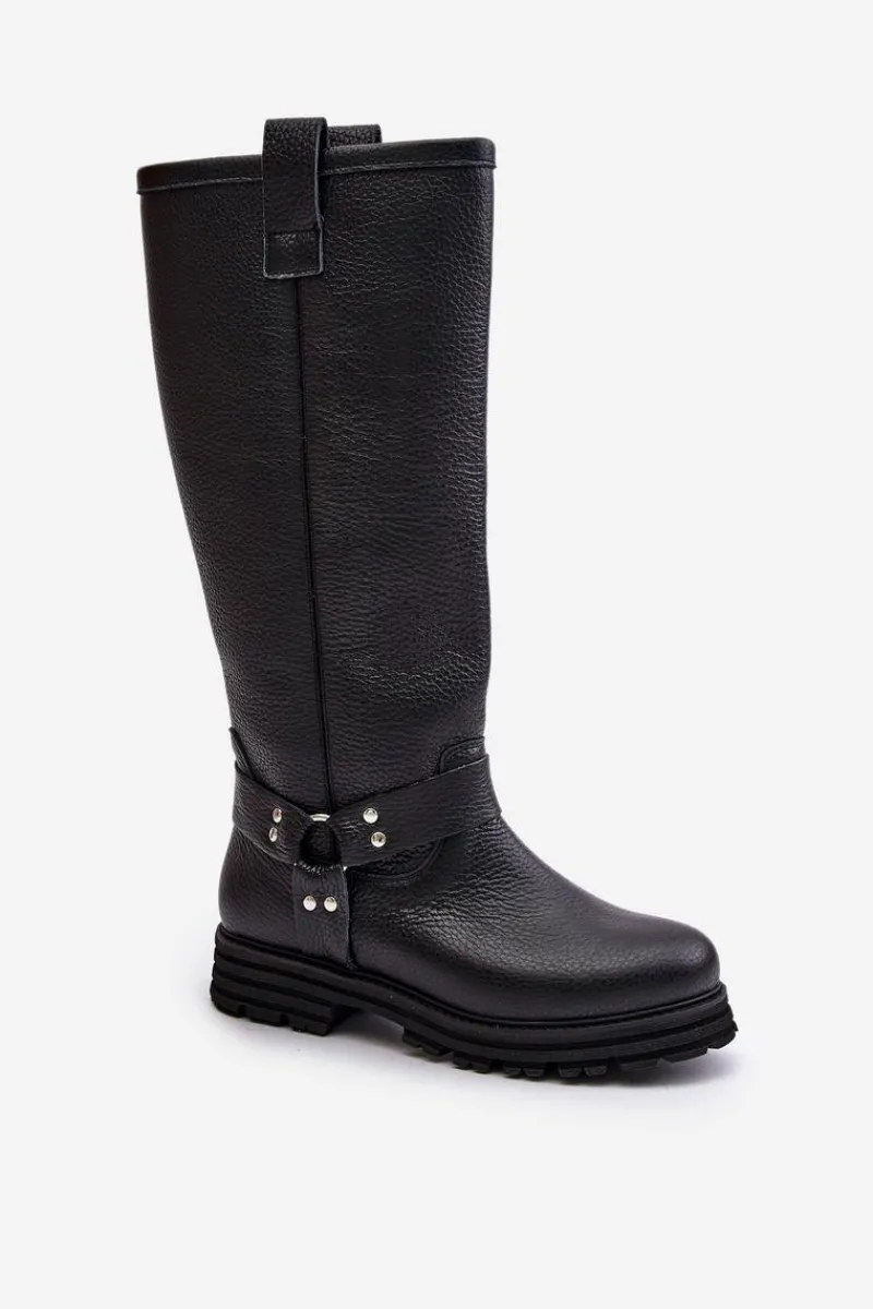 Hot Skórzane Kozaki Damskie Przed Kolano Lewski 3615 Czarne Damskie Kozaki Płaskie|Brązowe Kozaki Damskie