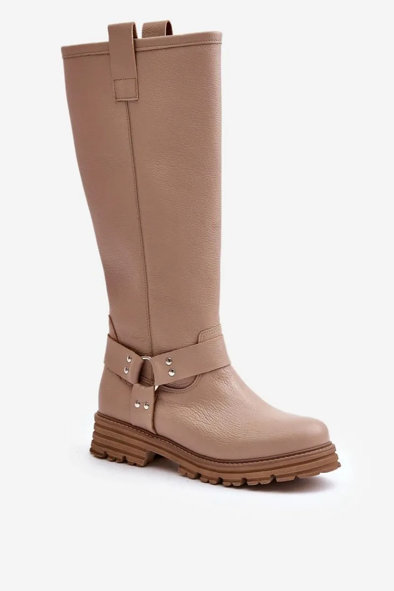 Kozaki Płaskie|Brązowe Kozaki Damskie>Zazoo Skórzane Kozaki Damskie Przed Kolano Lewski 3615 Beżowe Beżowy