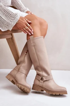 Kozaki Płaskie|Brązowe Kozaki Damskie><noscript><img width=