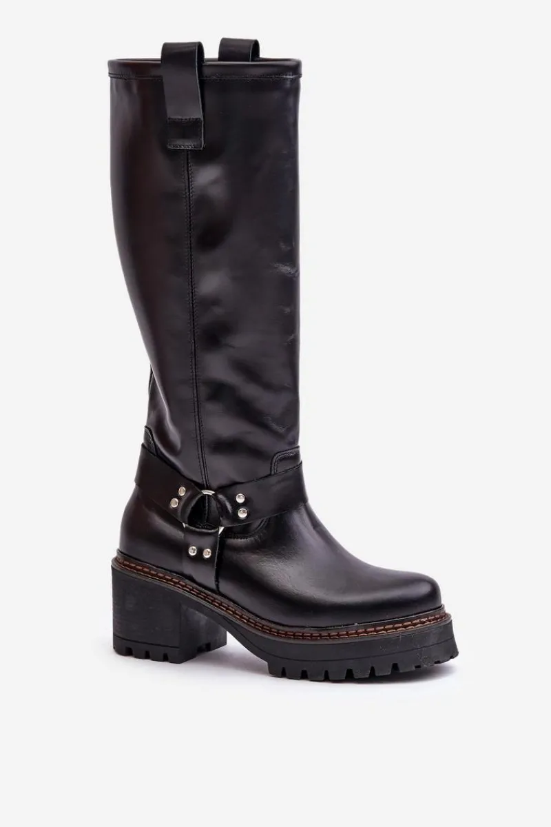 Kozaki Przed Kolano|Kozaki Na Obcasie>Boto Skórzane Kozaki Damskie Przed Kolano Lewski 3432 Czarne Czarny