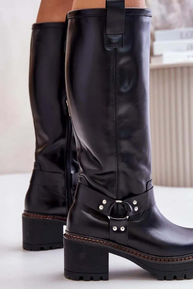 Kozaki Przed Kolano|Kozaki Na Obcasie>Boto Skórzane Kozaki Damskie Przed Kolano Lewski 3432 Czarne Czarny