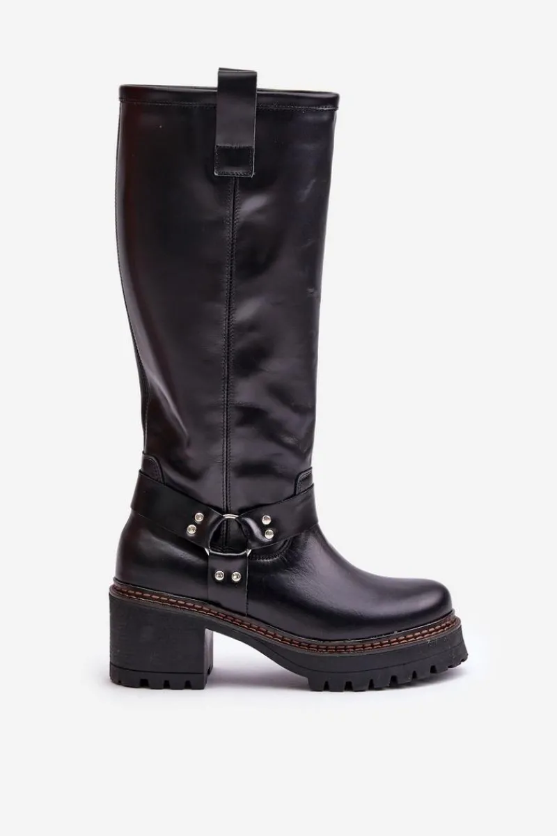 Kozaki Przed Kolano|Kozaki Na Obcasie>Boto Skórzane Kozaki Damskie Przed Kolano Lewski 3432 Czarne Czarny