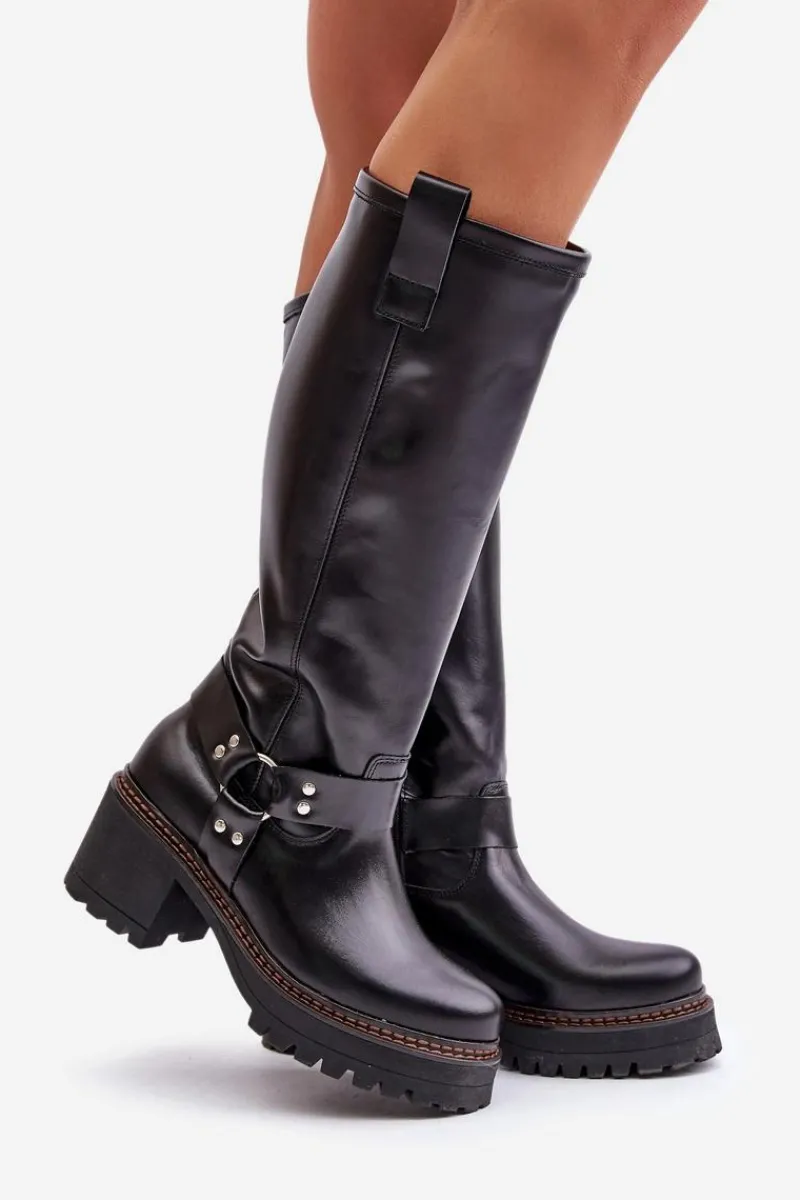 Kozaki Przed Kolano|Kozaki Na Obcasie>Boto Skórzane Kozaki Damskie Przed Kolano Lewski 3432 Czarne Czarny