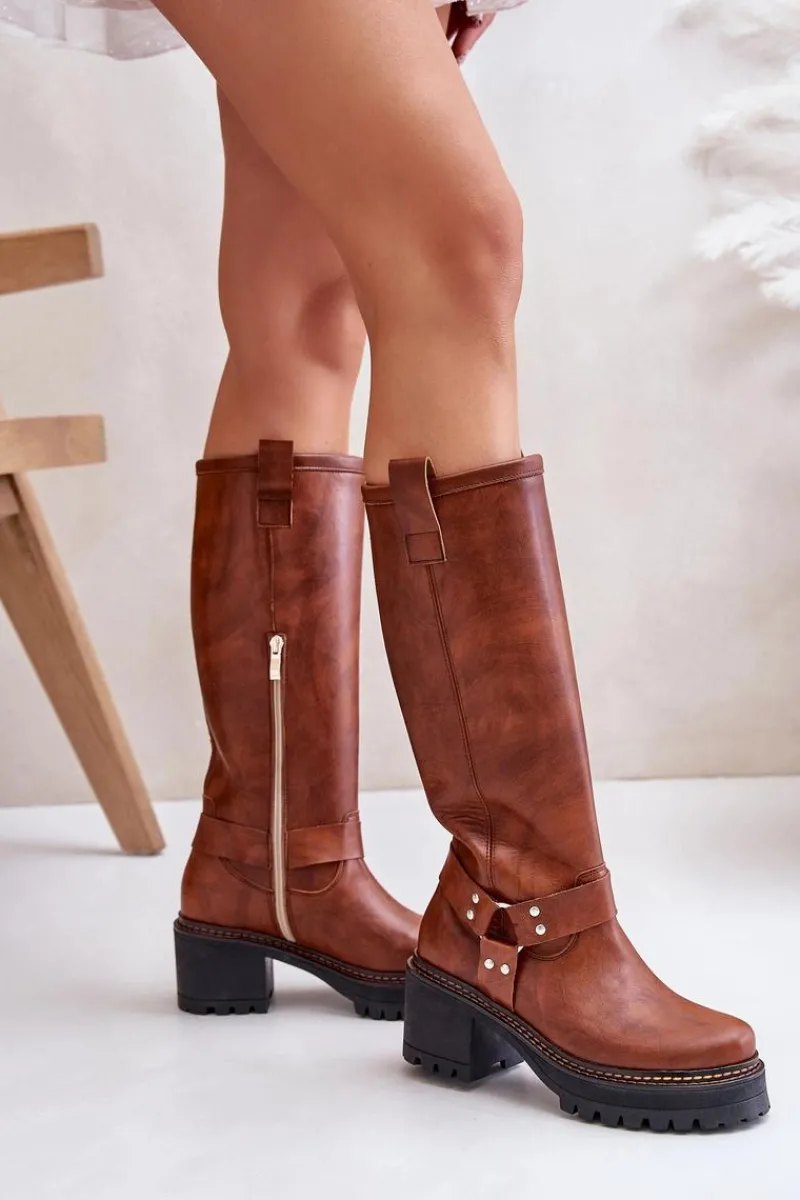 Kozaki Przed Kolano|Kozaki Na Obcasie>Boto Skórzane Kozaki Damskie Przed Kolano Lewski 3432 Camel