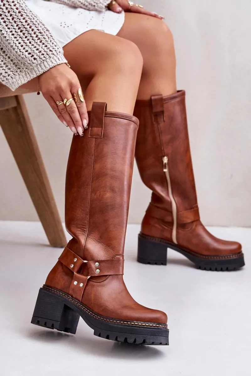 Kozaki Przed Kolano|Kozaki Na Obcasie>Boto Skórzane Kozaki Damskie Przed Kolano Lewski 3432 Camel