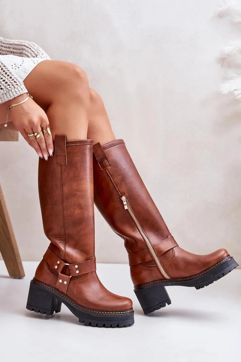 Kozaki Przed Kolano|Kozaki Na Obcasie>Boto Skórzane Kozaki Damskie Przed Kolano Lewski 3432 Camel