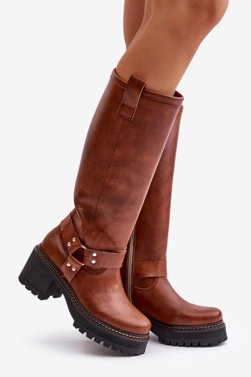 Kozaki Przed Kolano|Kozaki Na Obcasie>Boto Skórzane Kozaki Damskie Przed Kolano Lewski 3432 Camel