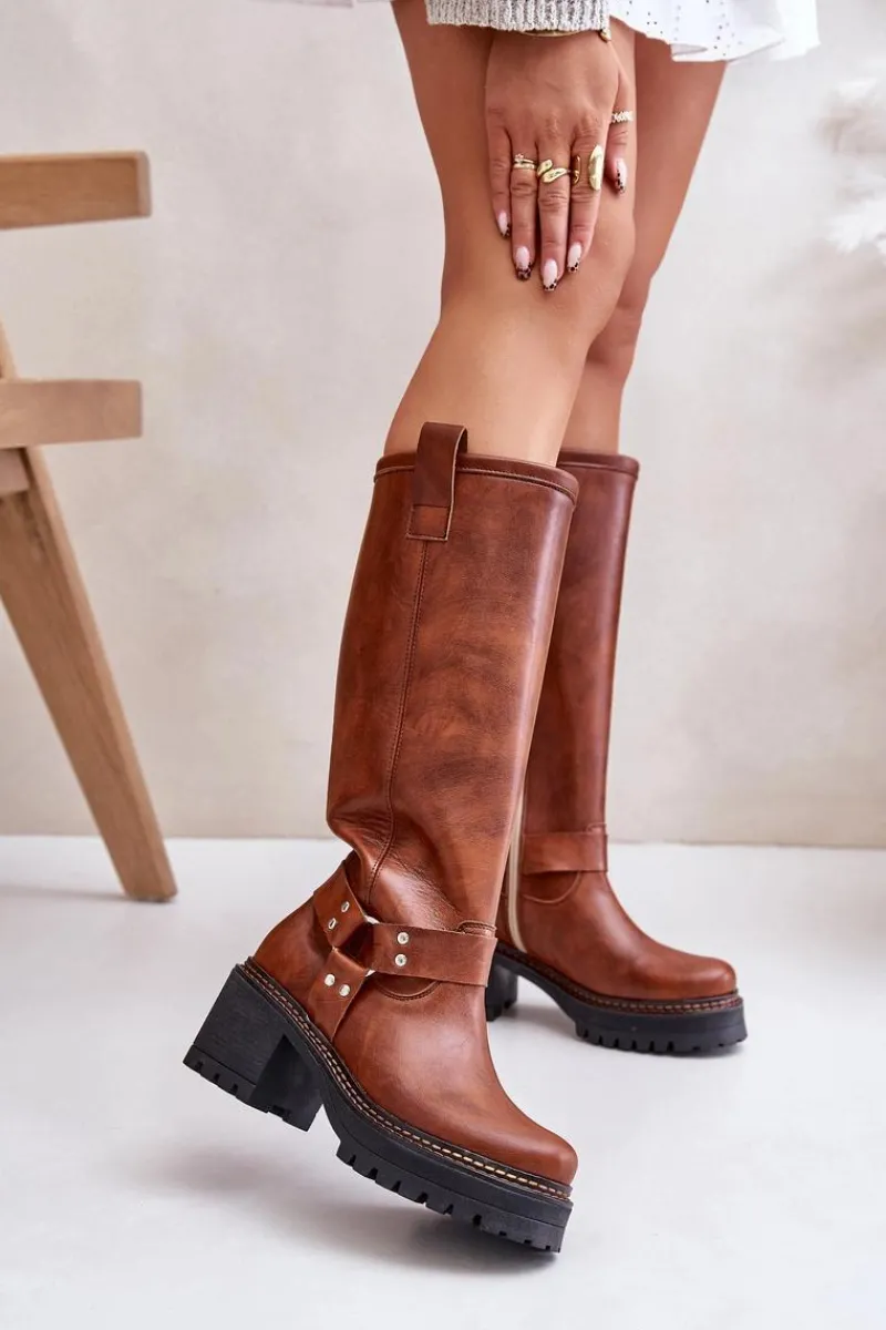 Kozaki Przed Kolano|Kozaki Na Obcasie>Boto Skórzane Kozaki Damskie Przed Kolano Lewski 3432 Camel