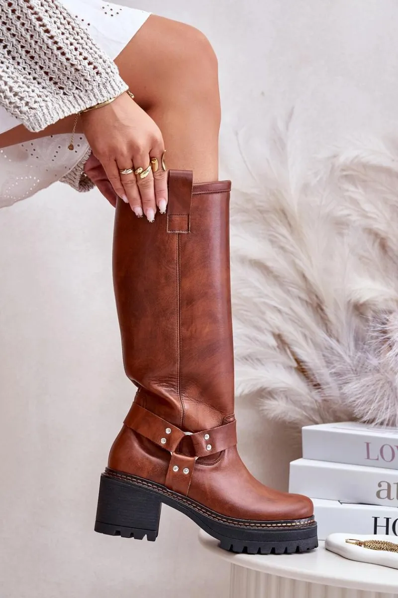 Kozaki Przed Kolano|Kozaki Na Obcasie>Boto Skórzane Kozaki Damskie Przed Kolano Lewski 3432 Camel