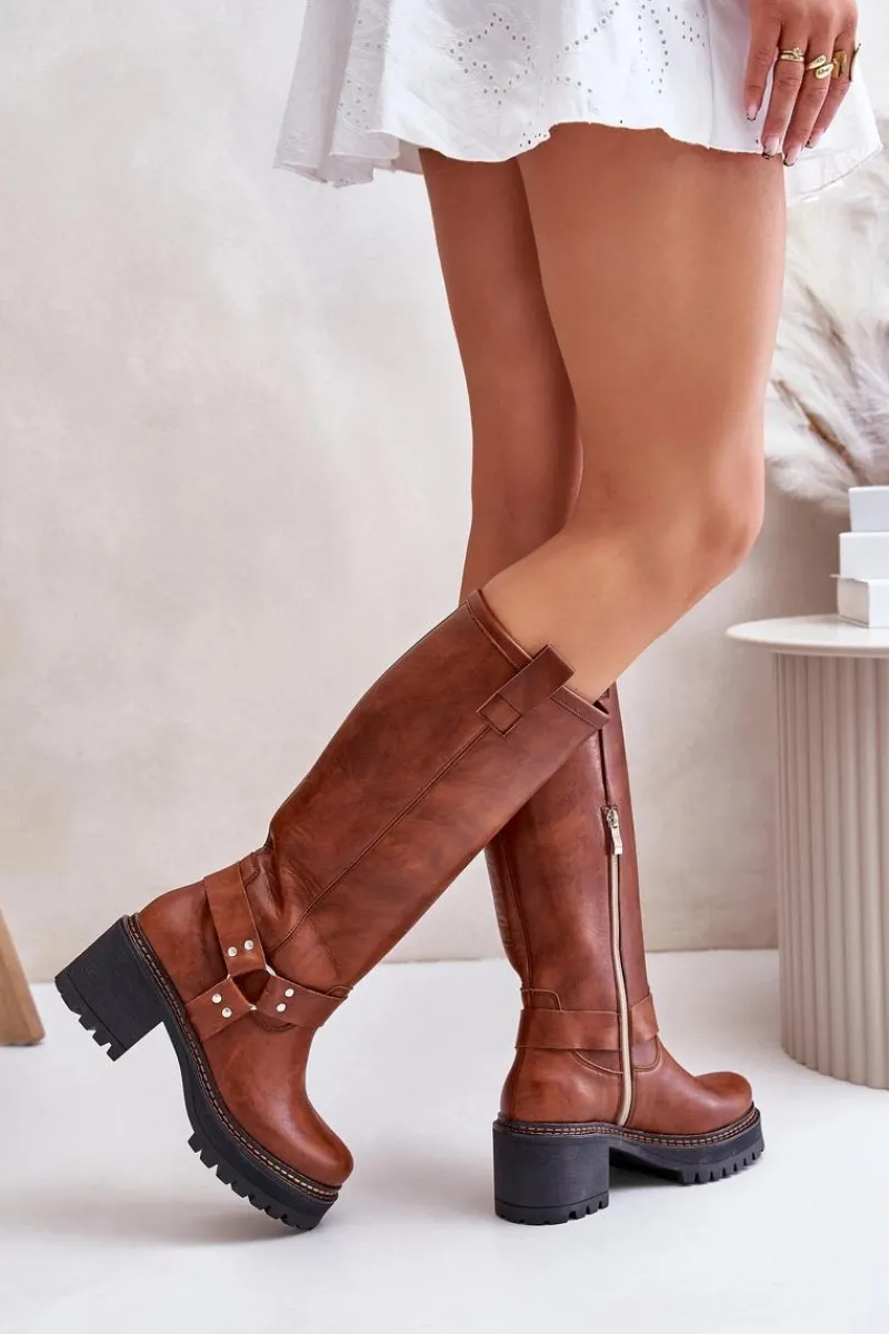 Kozaki Przed Kolano|Kozaki Na Obcasie>Boto Skórzane Kozaki Damskie Przed Kolano Lewski 3432 Camel