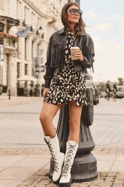 Kozaki Płaskie|Kozaki Przed Kolano>Boto Skórzane Kozaki Glany Sznurowane Z Suwakiem Białe Zoraida