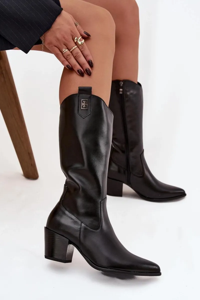 Kozaki Ocieplane|Kozaki Na Słupku>Zazoo Skórzane Kozaki Kowbojki Na Obcasie Ocieplane 70155 Czarne Czarny