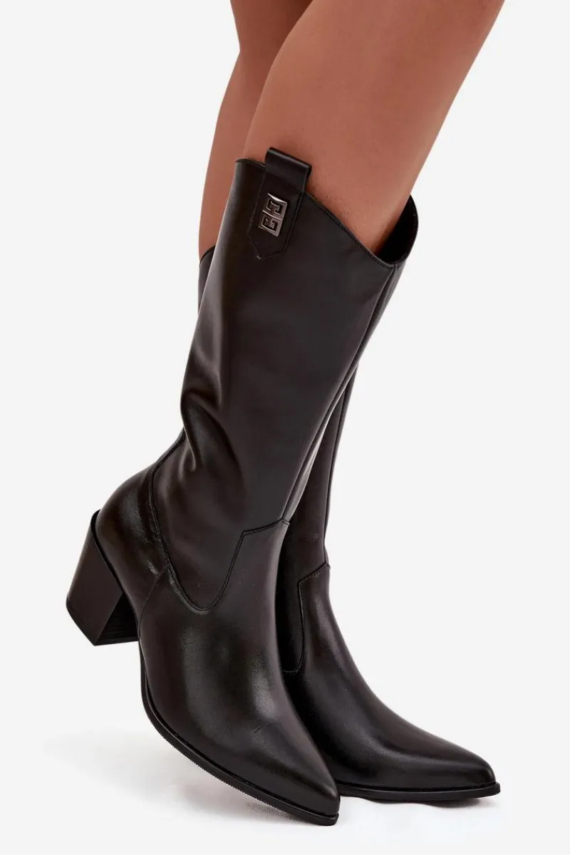 Kozaki Ocieplane|Kozaki Na Słupku>Zazoo Skórzane Kozaki Kowbojki Na Obcasie Ocieplane 70155 Czarne Czarny