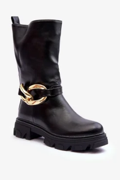 Best Skórzane Kozaki Na Płaskim Obcasie Czarne Diominna Damskie Kozaki Płaskie|Kozaki Przed Kolano