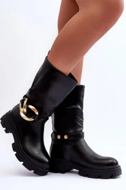 Best Skórzane Kozaki Na Płaskim Obcasie Czarne Diominna Damskie Kozaki Płaskie|Kozaki Przed Kolano