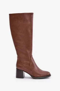 New Buty Sergio Leone Skórzane Kozaki Na Słupku Przed Kolano Ocieplane Sergio Leone KZ231-S Brązowe