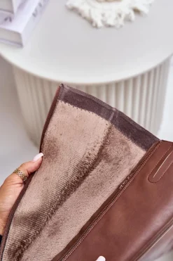 New Buty Sergio Leone Skórzane Kozaki Na Słupku Przed Kolano Ocieplane Sergio Leone KZ231-S Brązowe