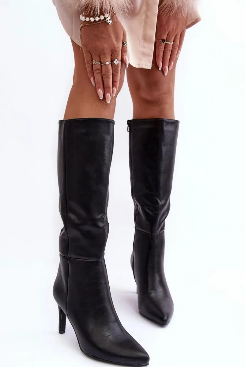 Kozaki Wiosenne|Kozaki Na Obcasie>Boto Skórzane Kozaki Na Szpilce Przed Kolano Czarne Serpens