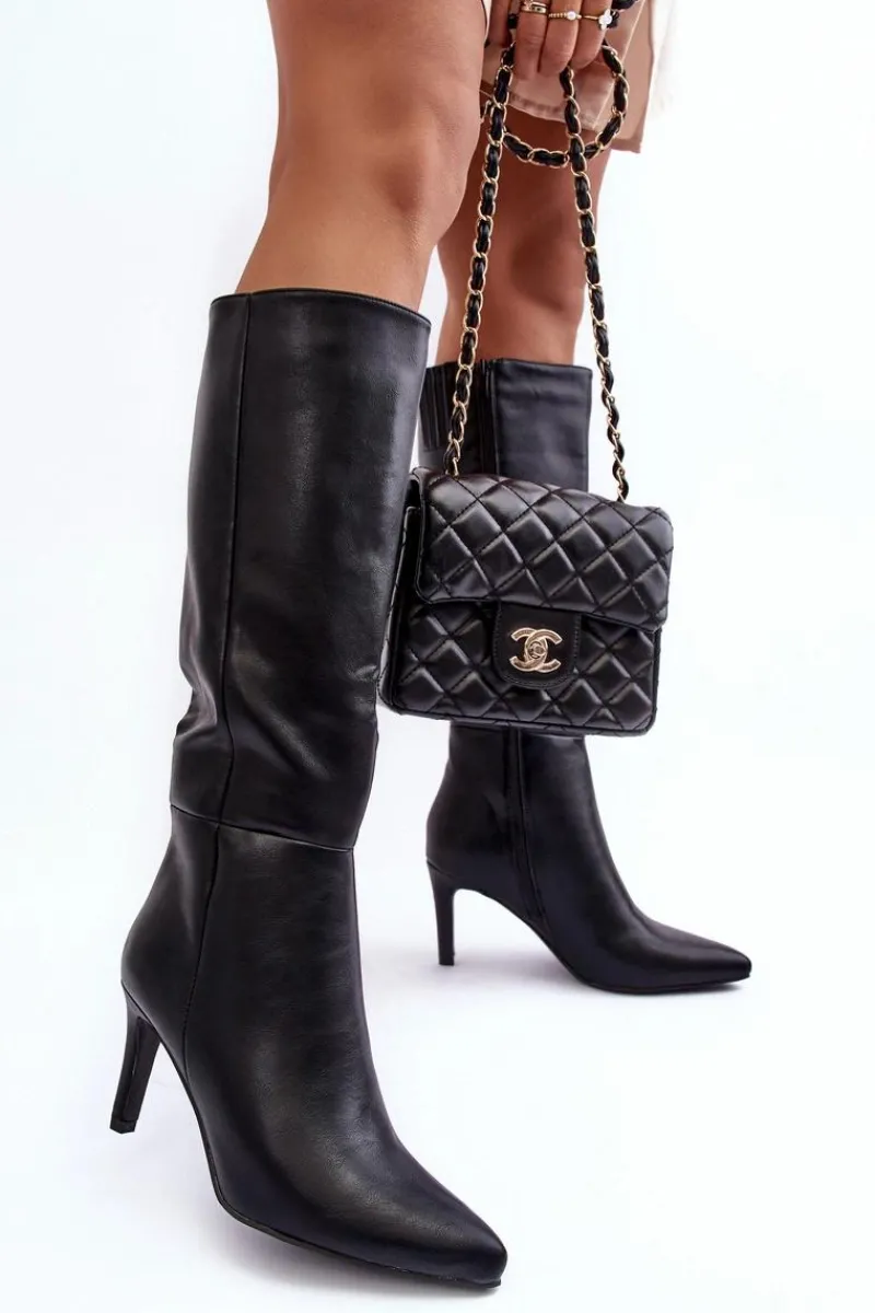 Kozaki Wiosenne|Kozaki Na Obcasie>Boto Skórzane Kozaki Na Szpilce Przed Kolano Czarne Serpens