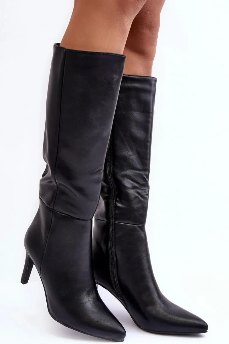 Kozaki Wiosenne|Kozaki Na Obcasie>Boto Skórzane Kozaki Na Szpilce Przed Kolano Czarne Serpens