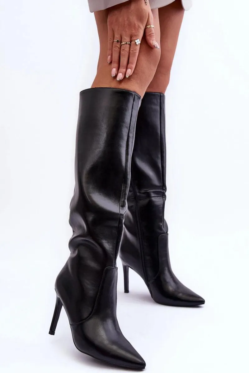 Kozaki Przed Kolano|Kozaki Na Obcasie>Boto Skórzane Kozaki Na Szpilce Czarne Melisandra