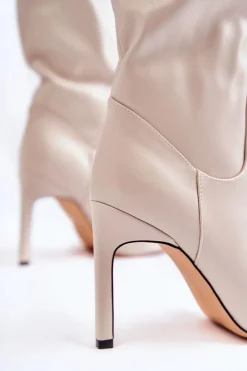 Kozaki Przed Kolano|Kozaki Na Obcasie></noscript>Boto Skórzane Kozaki Na Szpilce Beżowe Rissa