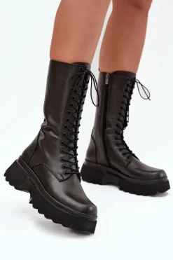 Artiker Skórzane Kozaki Ocieplane Na Platformie 57C2282 Czarne