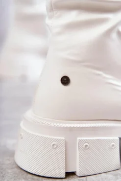 Kozaki Za Kolano|Kozaki Płaskie></noscript>GOE Skórzane Kozaki Za Kolano Na Płaskim Obcasie KK2N4022 Białe