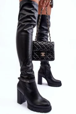 Best Boto Skórzane Kozaki Za Kolano Na Masywnym Słupku Czarne Kytia