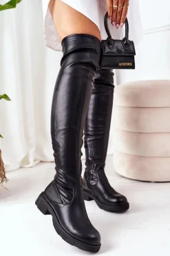 Kozaki Wiosenne|Kozaki Płaskie>Boto Skórzane Kozaki Za Kolano Czarne Selina