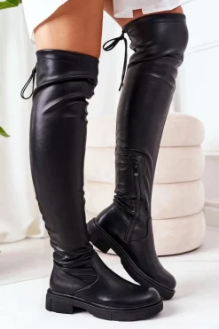 Kozaki Wiosenne|Kozaki Płaskie></noscript>Boto Skórzane Kozaki Za Kolano Czarne Selina