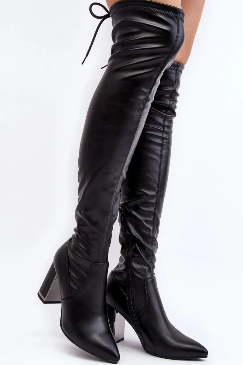 Outlet Skórzane Kozaki Za Kolano Na Słupku Czarne Amalitas Damskie Muszkieterki|Kozaki Za Kolano
