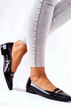 Skórzane Lakierowane Baleriny 0160-020 Czarne Damskie Baleriny Skórzane|Baleriny Klasyczne