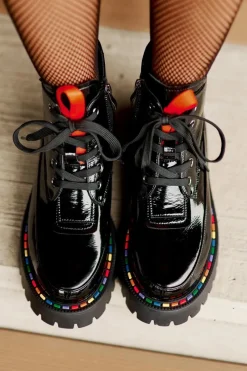 Outlet Boto Skórzane Lakierowane Botki Workery Na Zamek Czarne Anafra