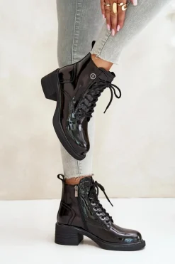 Botki Sznurowane|Czarne Botki><noscript><img width=