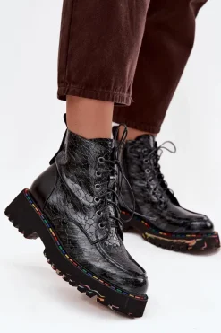 Sale Artiker Skórzane Lakierowane Botki Damskie 57C0065 Szare