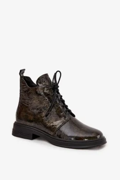 Botki Ocieplane|Damskie Trapery></noscript>Damskie buty S.Barski Skórzane Lakierowane Botki Damskie Ocieplane Na Zamek D&A LZ42-042 Złote Złoty